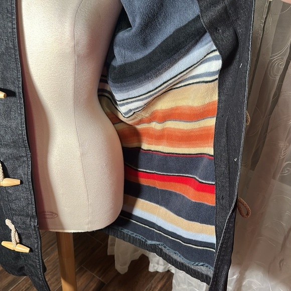 Denim & Co Lined Charcoal Denim Utility Hooded Coat Toggle Button Closure M NEW - Picture 4 of 16